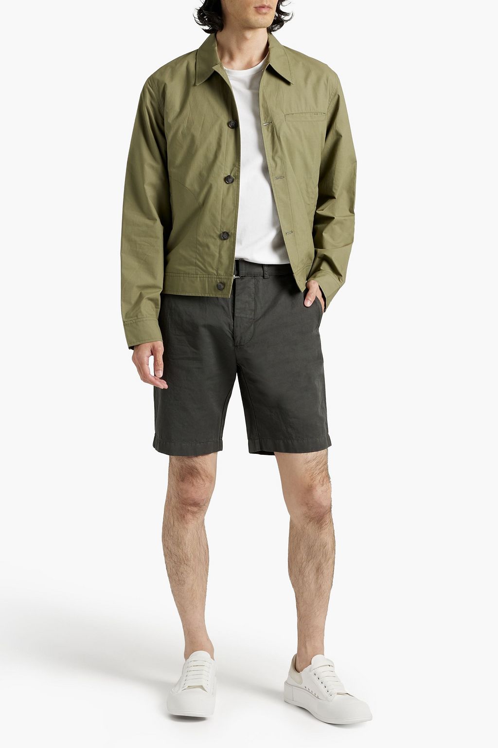 OFFICINE GÉNÉRALE Julian belted cotton and linen-blend twill shorts