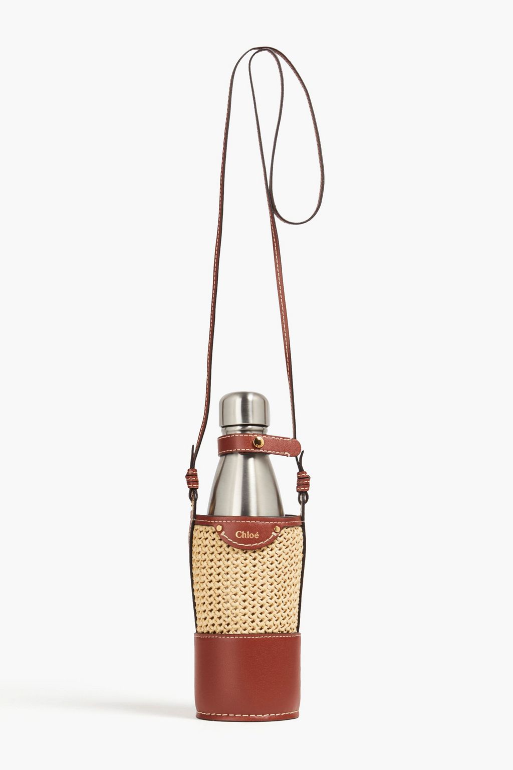 Sand Fredy leather and faux raffia bottle holder | Sale up to 70% off | THE OUTNET | CHLOÉ | THE OUTNET