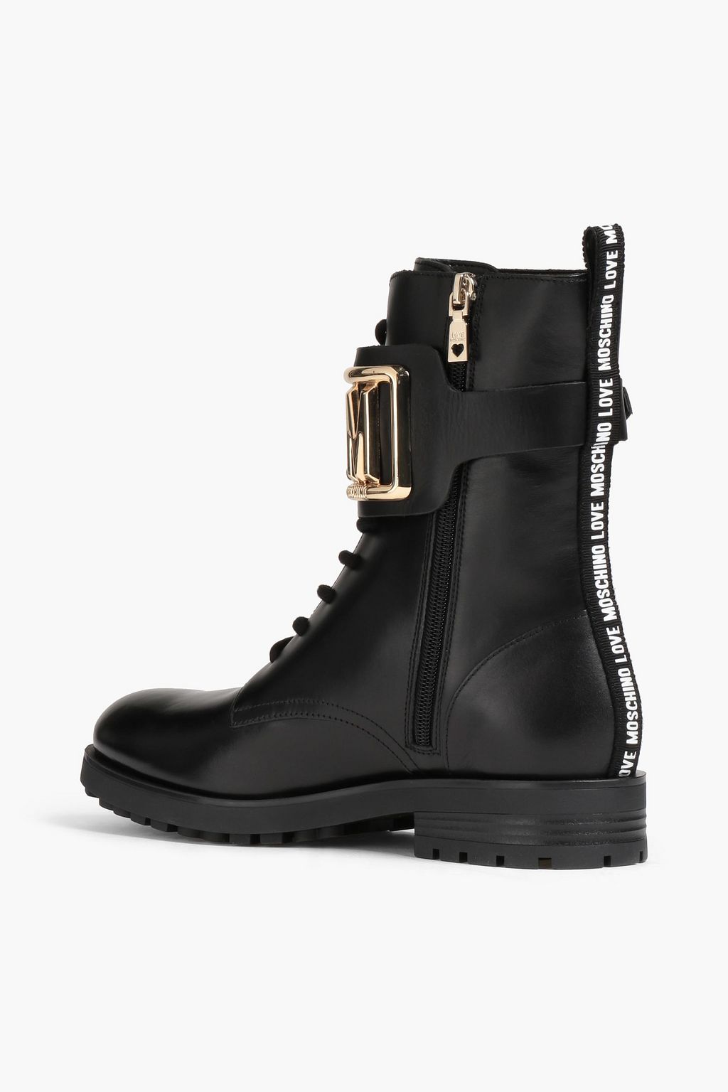 LOVE MOSCHINO Embellished leather combat boots