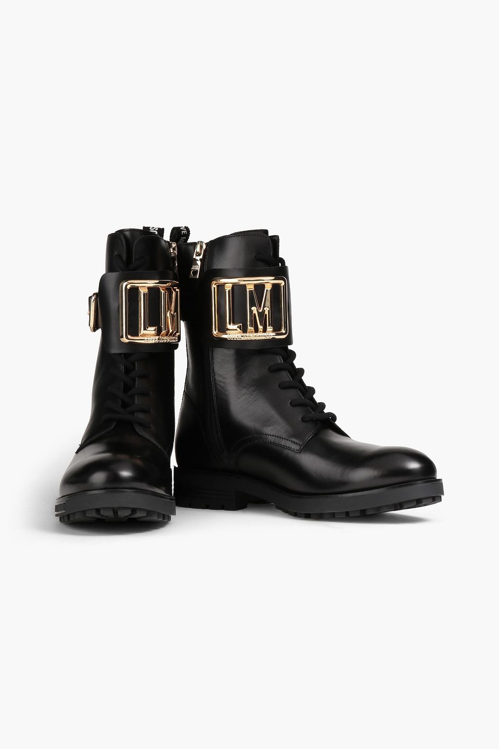 LOVE MOSCHINO Embellished leather combat boots