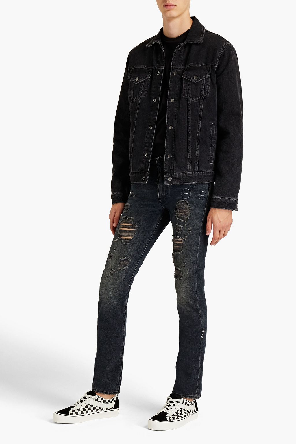 OFF-WHITE™ Bedruckte Jeans mit schmalem Bein aus Denim in Distressed-Optik