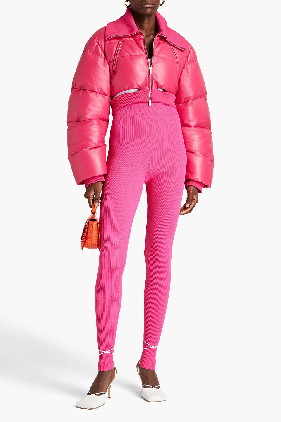 Jacquemus Ribbed-knit Leggings In Pink