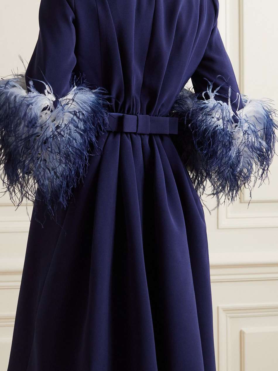 reign feather-trimmed crepe mini dress