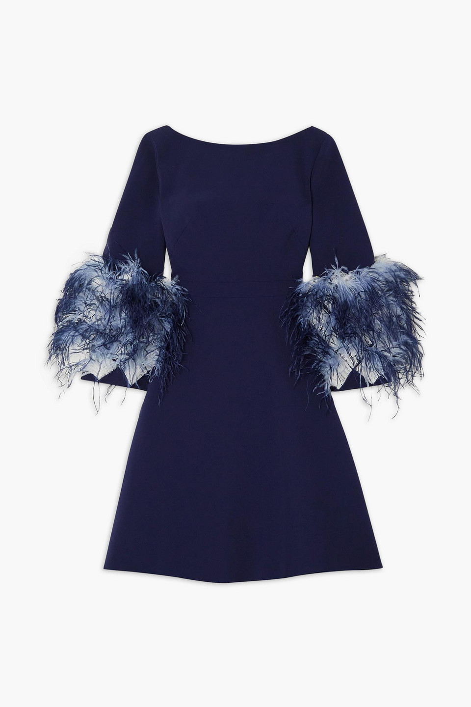 Huishan Zhang Reign Feather-trimmed Crepe Mini Dress In Navy