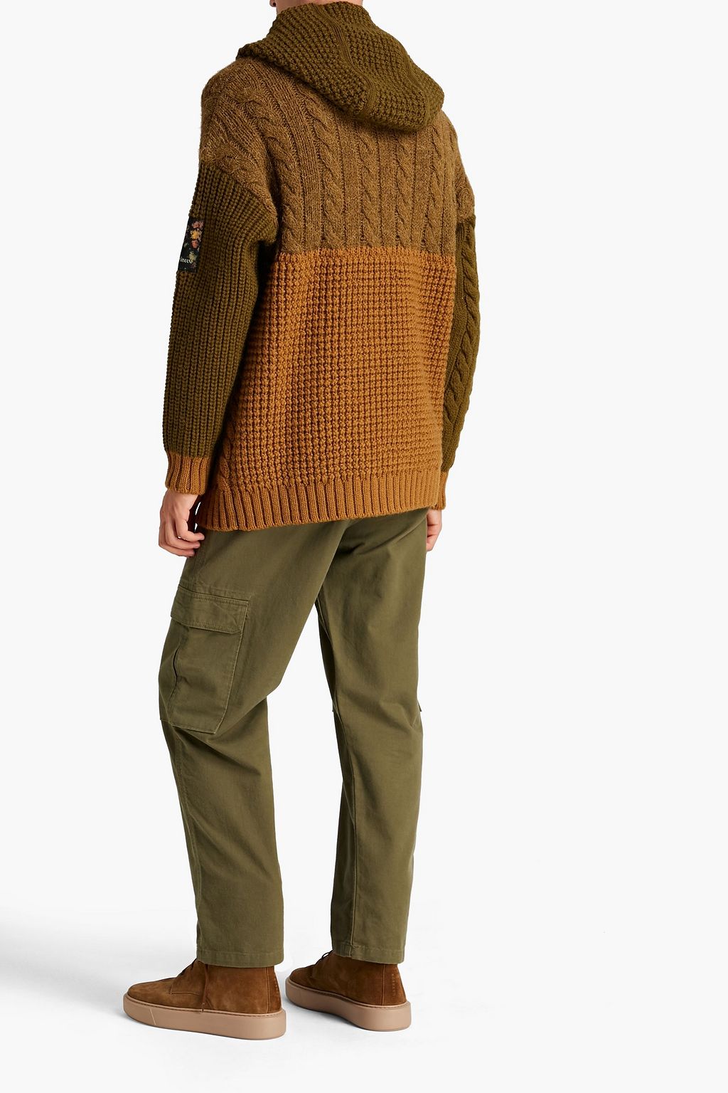 EMPORIO ARMANI Paneled cable-knit wool sweater