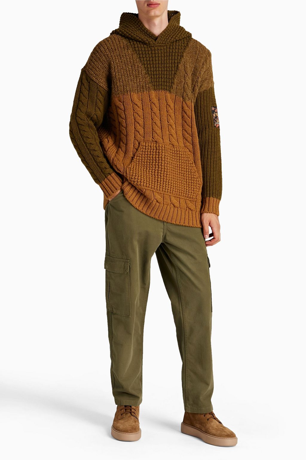 EMPORIO ARMANI Paneled cable-knit wool sweater