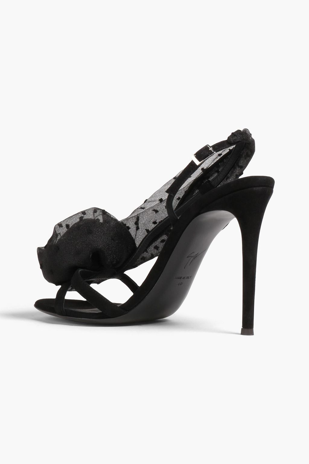 GIUSEPPE ZANOTTI 플로럴 아플리케 스웨이드 & 오간자 슬링백 샌들