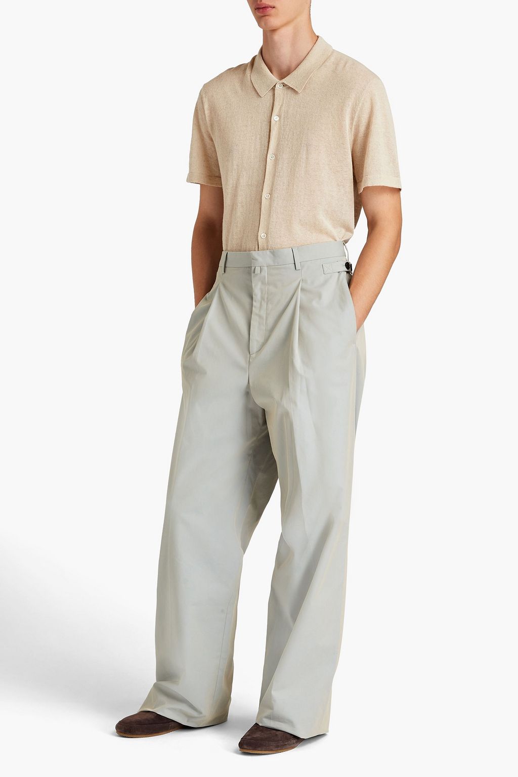 FERRAGAMO Pleated iridescent-effect cotton-twill pants
