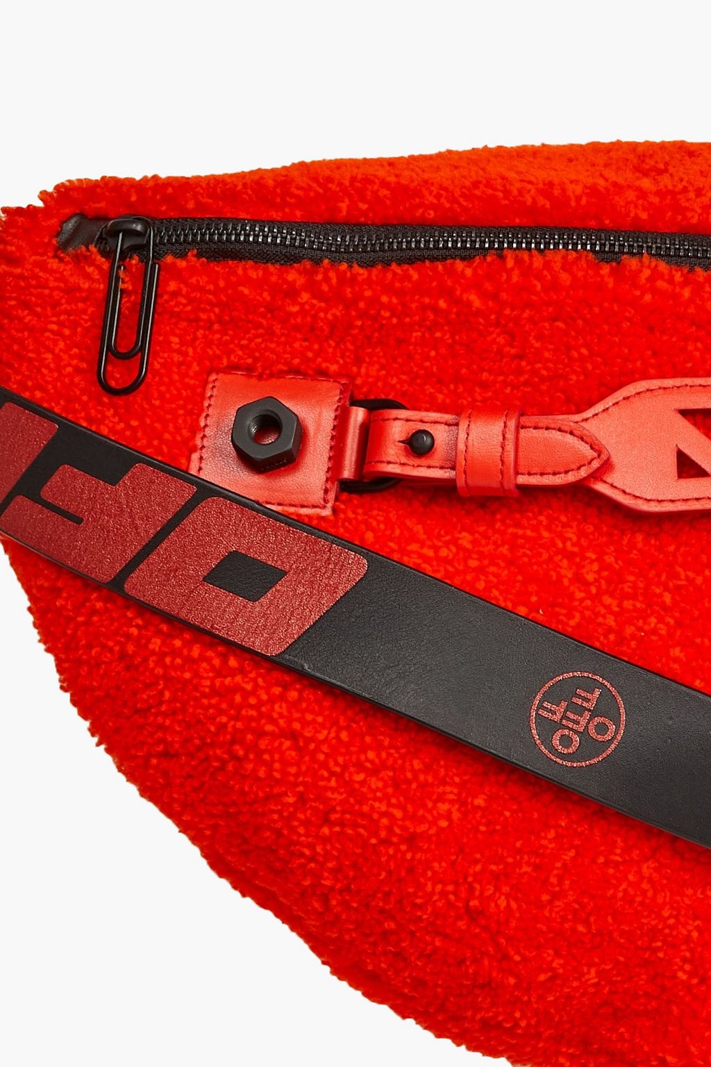 OFF-WHITE™ Appliquéd leather-trimmed shearling belt bag