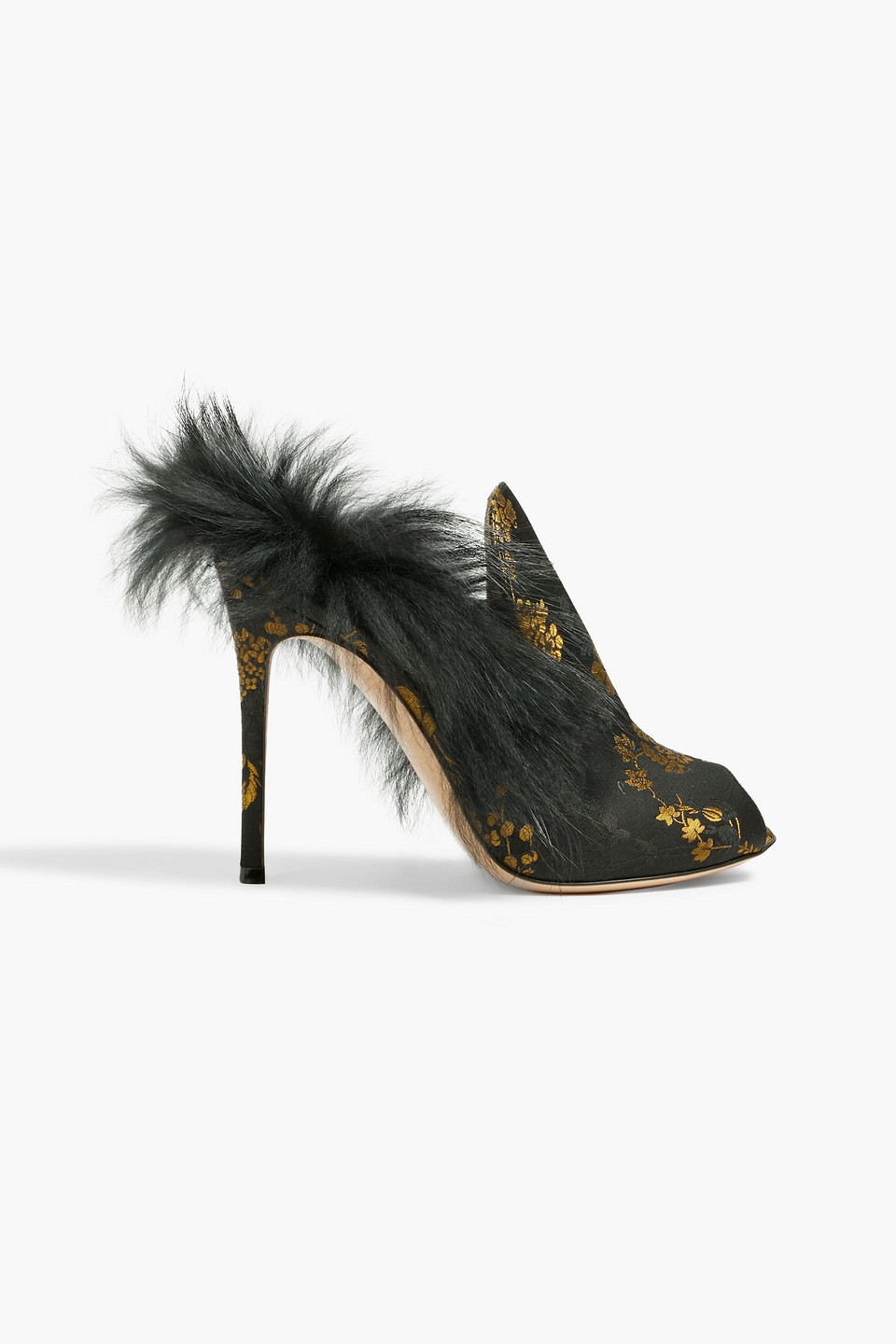 Gianvito Rossi Metallic Brocade Mules In Black