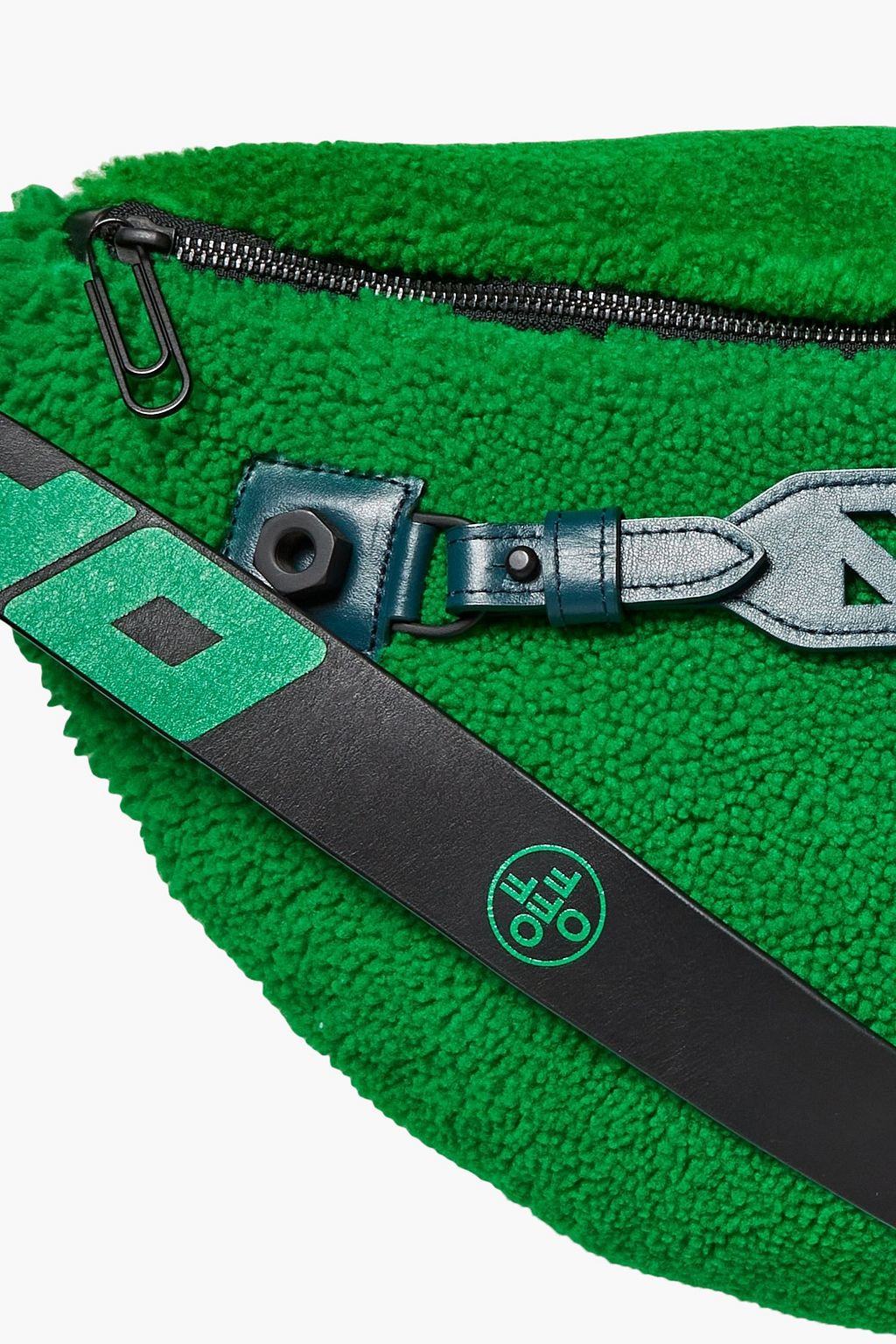 OFF-WHITE™ Appliquéd leather-trimmed shearling belt bag