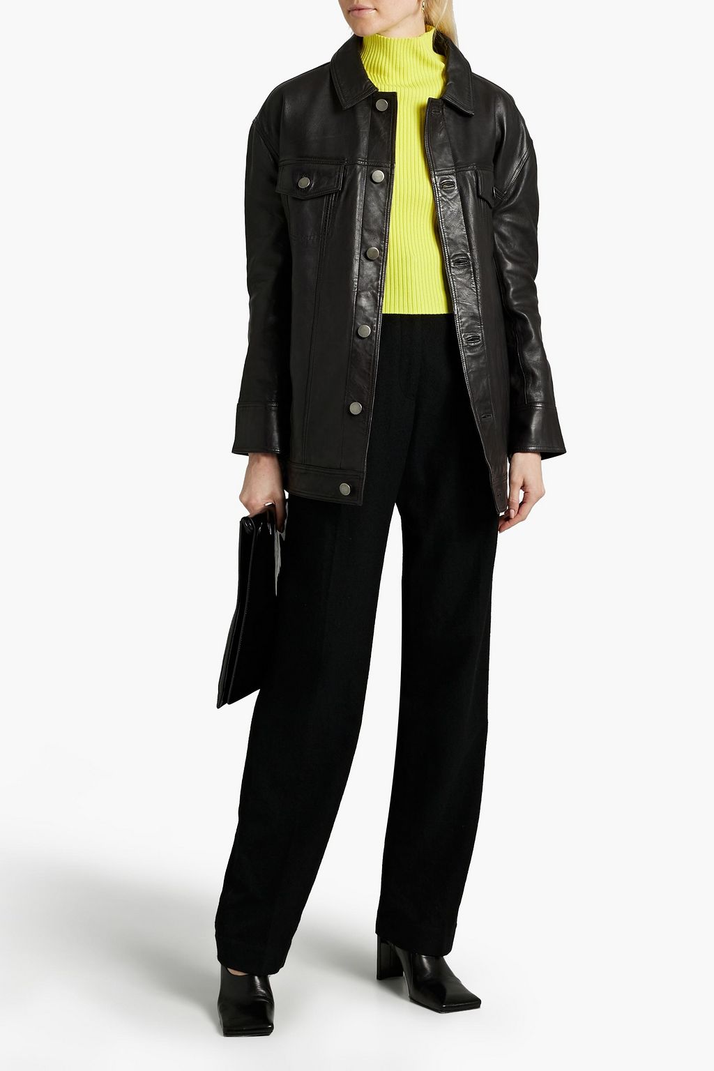 JIL SANDER 플리츠 디테일 울 트윌 스트레이트 레그 팬츠