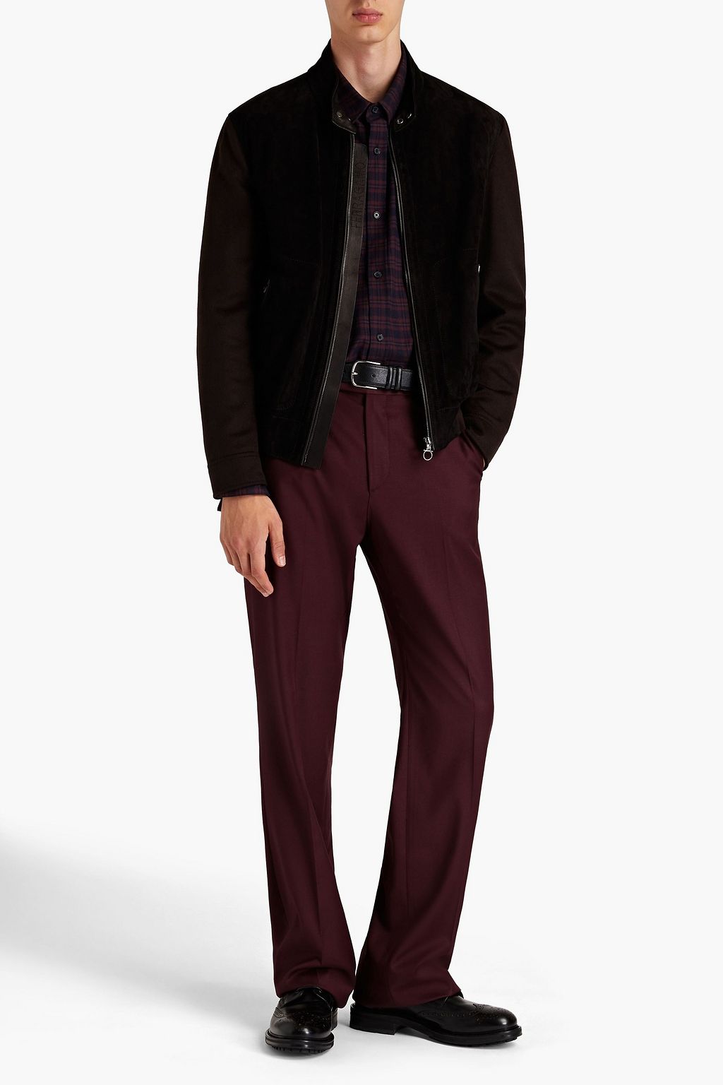 FERRAGAMO Suede-paneled wool-felt bomber jacket