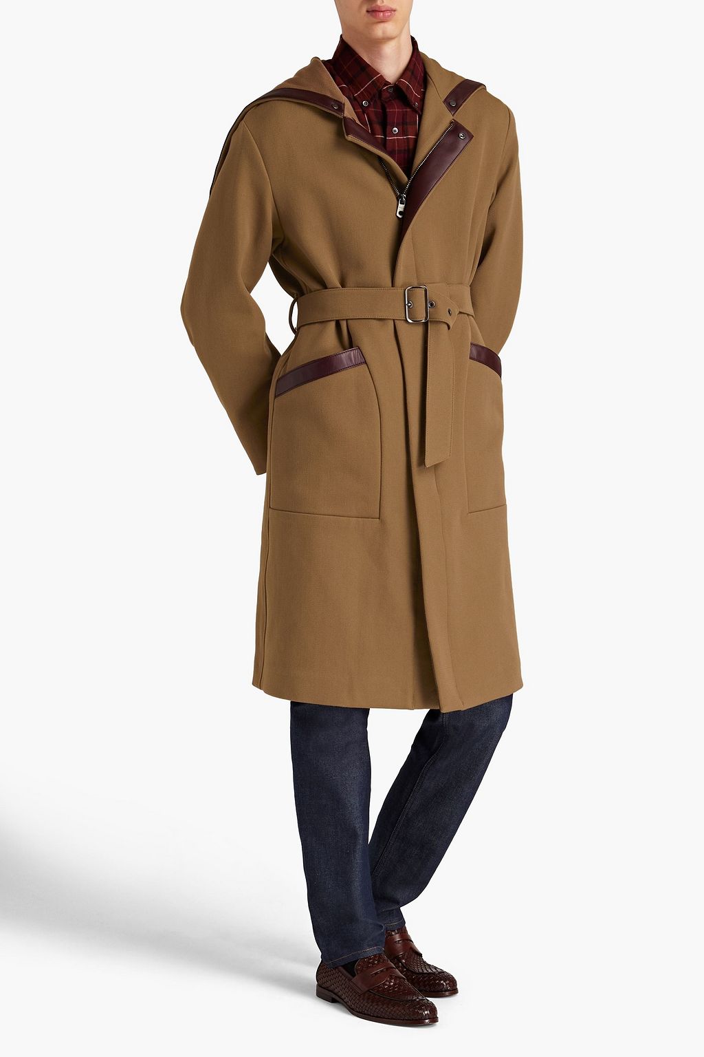 FERRAGAMO Belted leather-trimmed twill trench coat