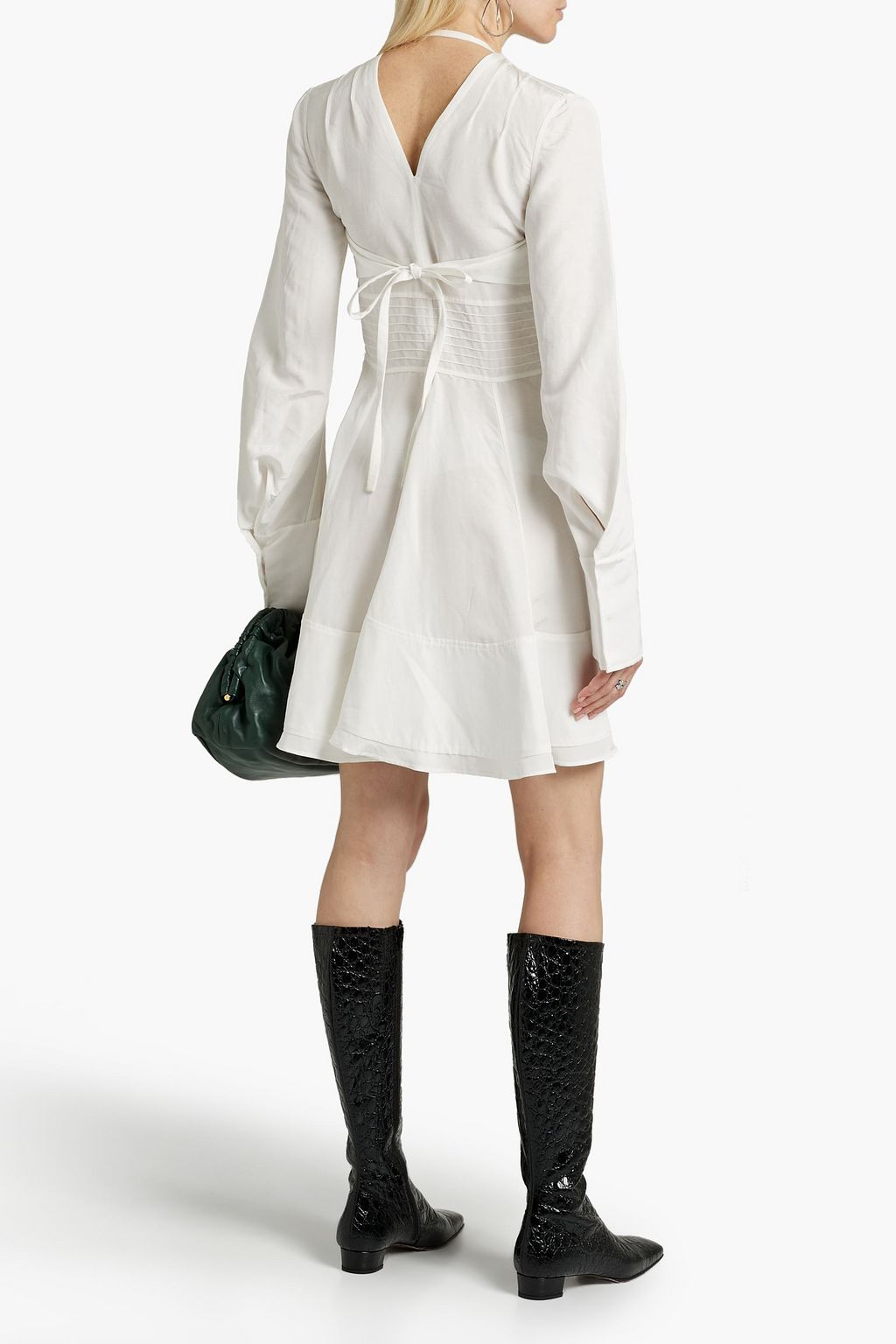JIL SANDER Pintucked shantung mini dress