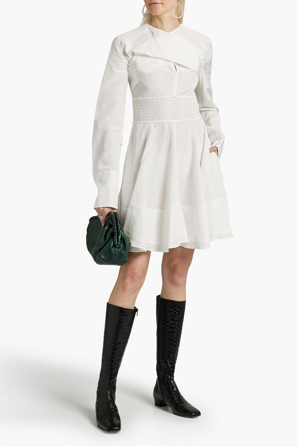 JIL SANDER Pintucked shantung mini dress