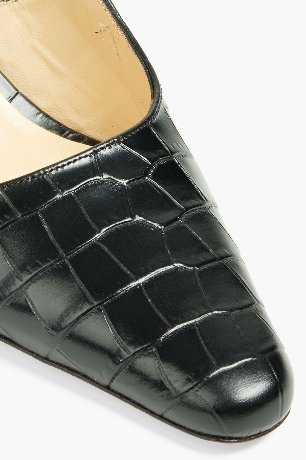 BY FAR Gabriella chain-trimmed croc-effect leather slingback pumps