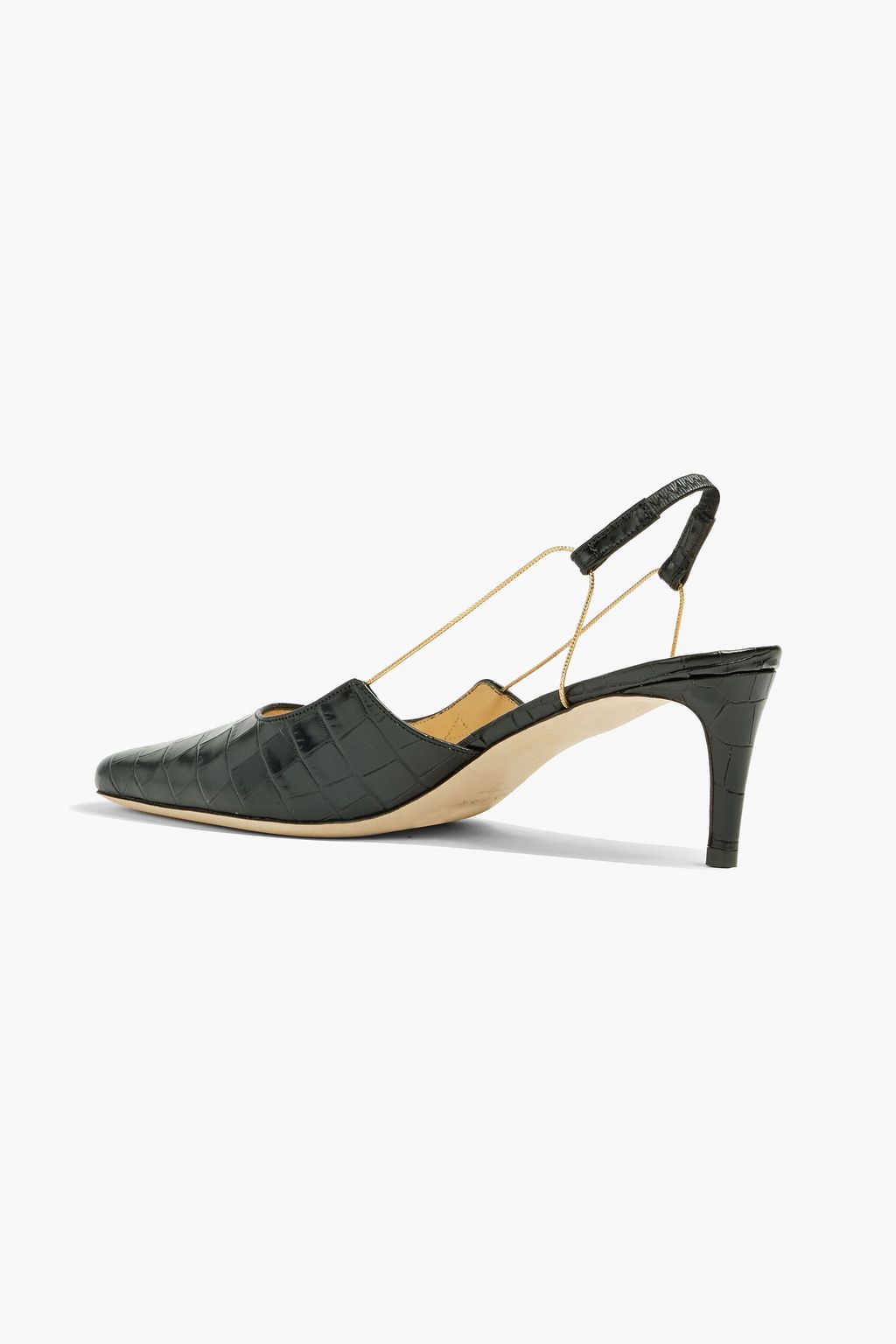 BY FAR Gabriella chain-trimmed croc-effect leather slingback pumps