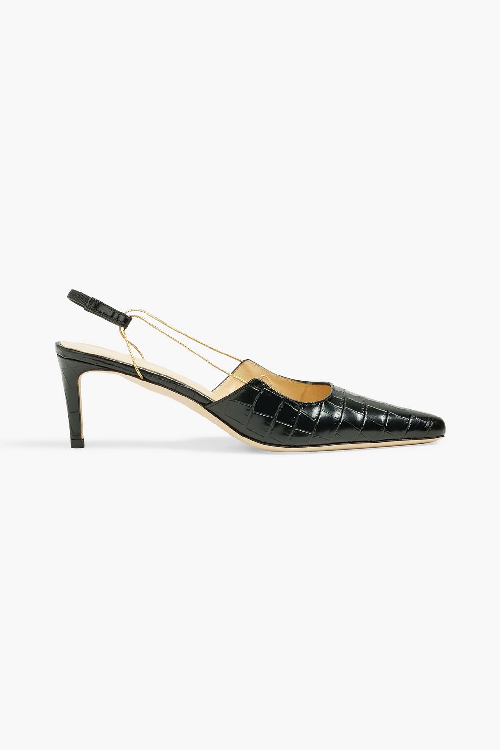 BY FAR Gabriella chain-trimmed croc-effect leather slingback pumps ...