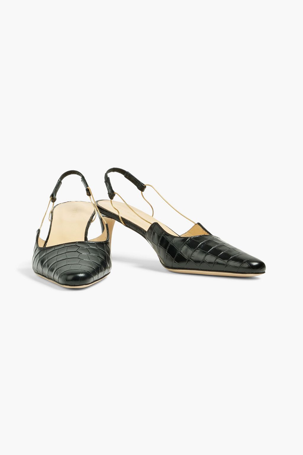 BY FAR Gabriella chain-trimmed croc-effect leather slingback pumps