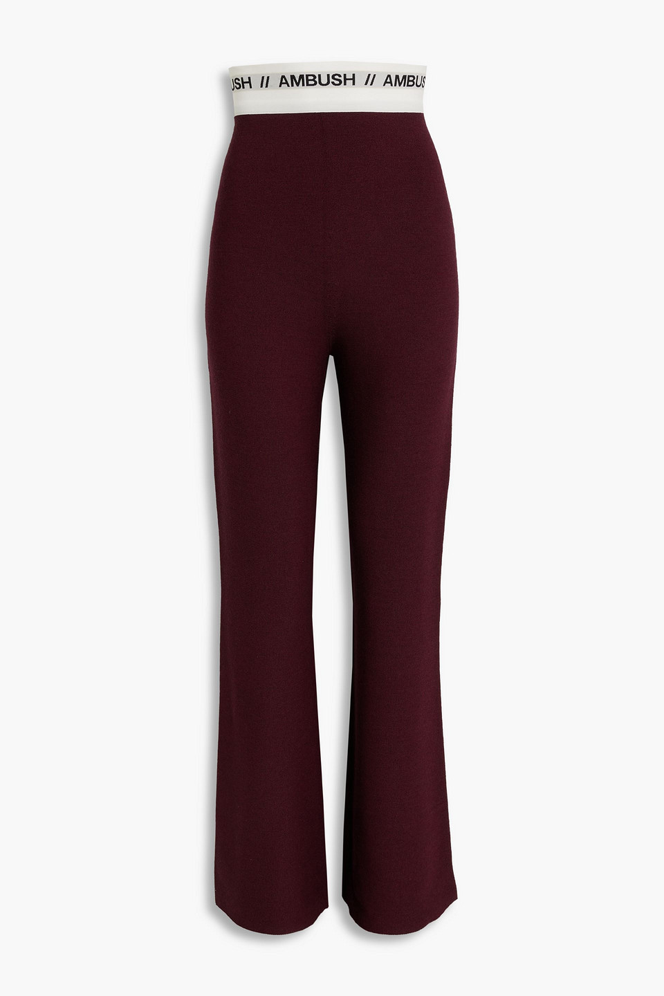 Ambush Monogram-trimmed Woven Flared Pants In Burgundy