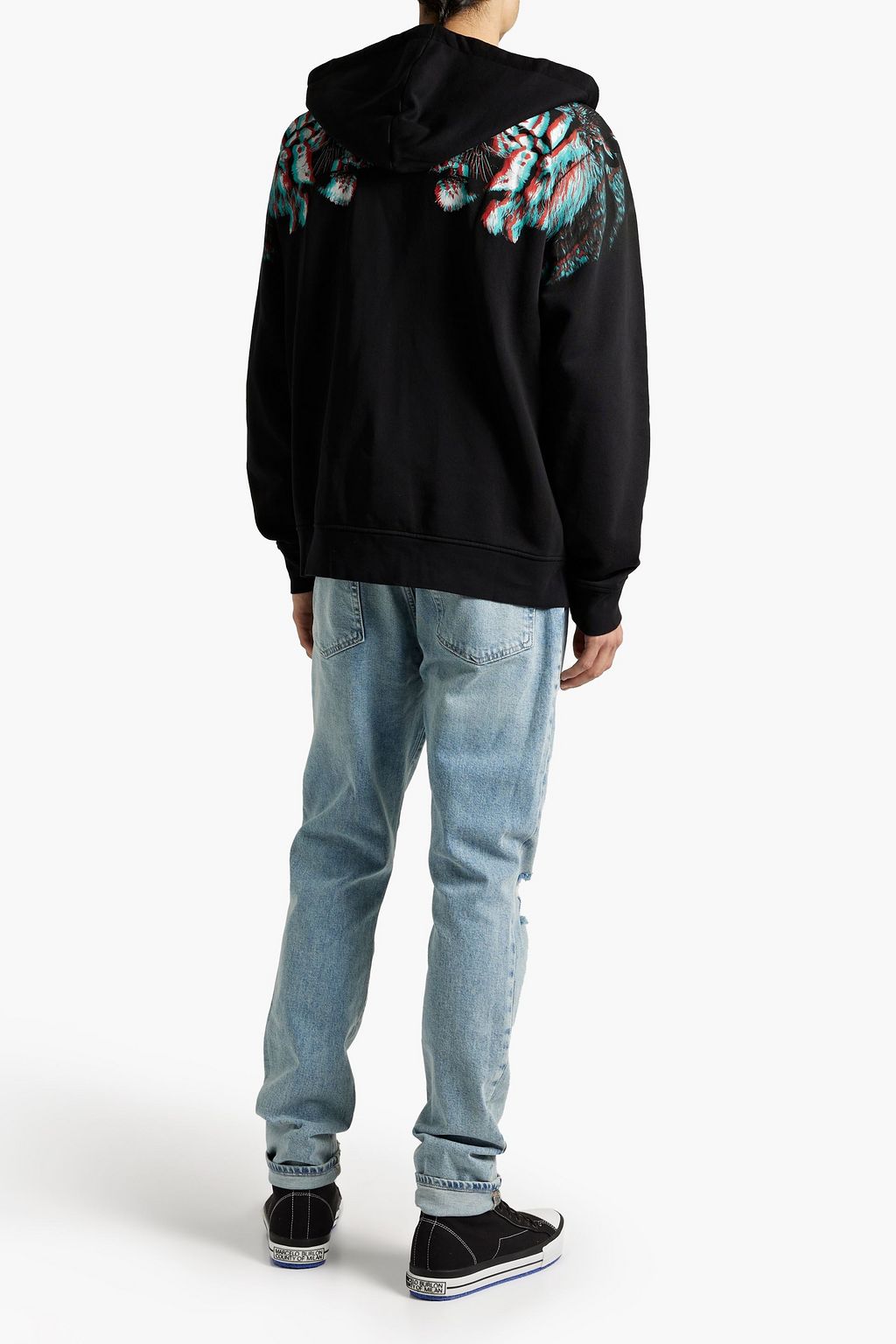 MARCELO BURLON Printed French cotton-terry zip-up hoodie