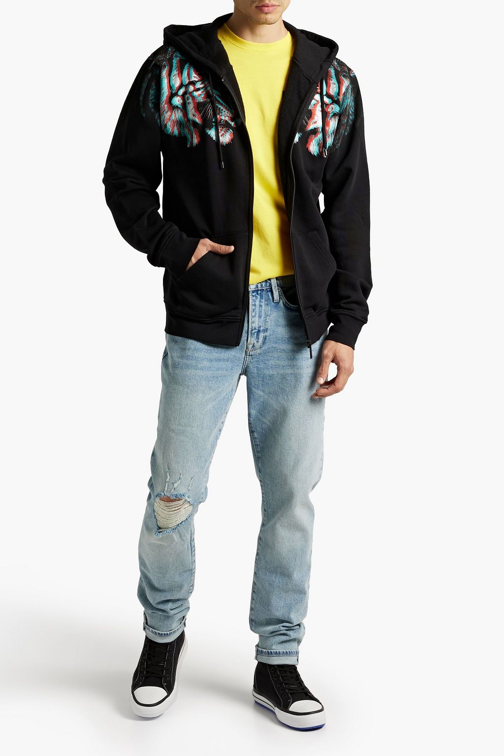 MARCELO BURLON Printed French cotton-terry zip-up hoodie
