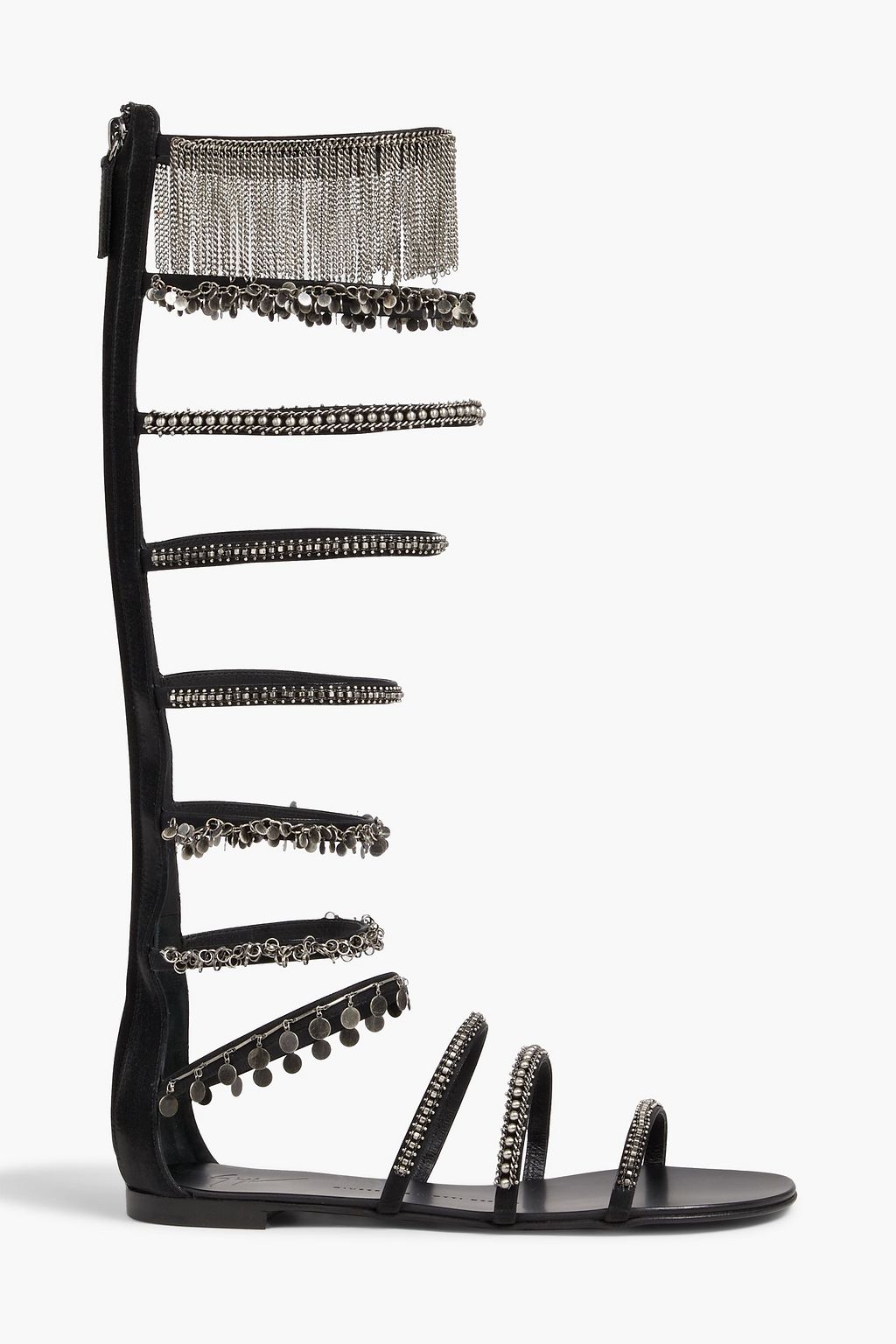 Embellished fringed satin sandals