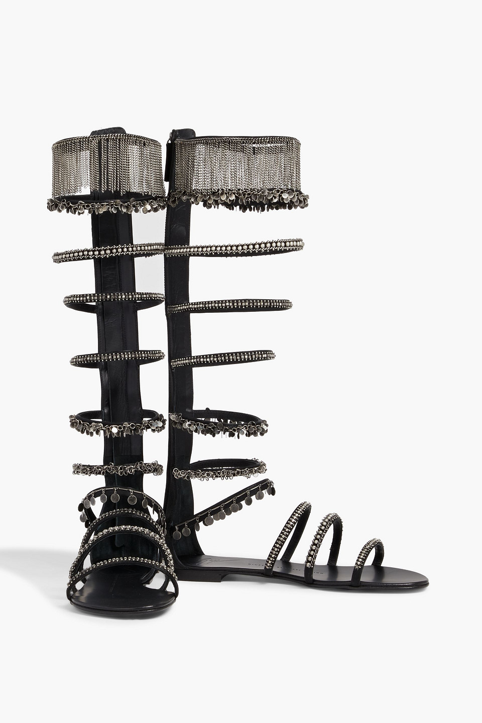 Giuseppe Zanotti Embellished Fringed Satin Sandals In Black