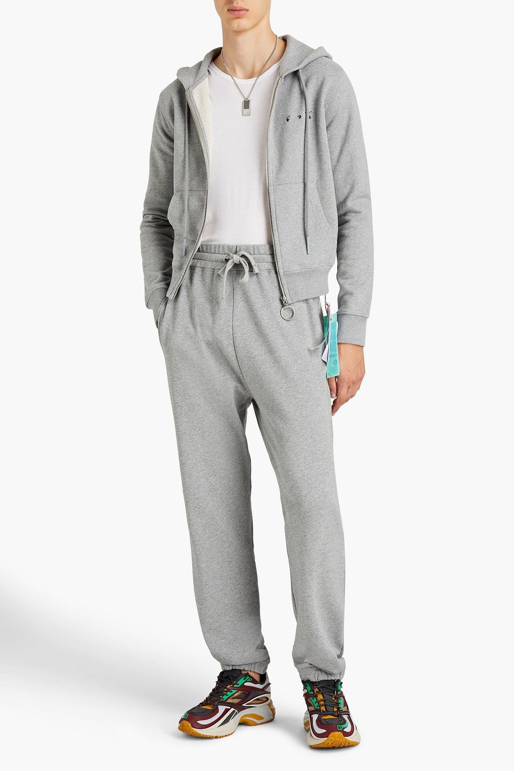 OFF-WHITE™ Melierter Hoodie aus Baumwollfrottee mit Reißverschluss