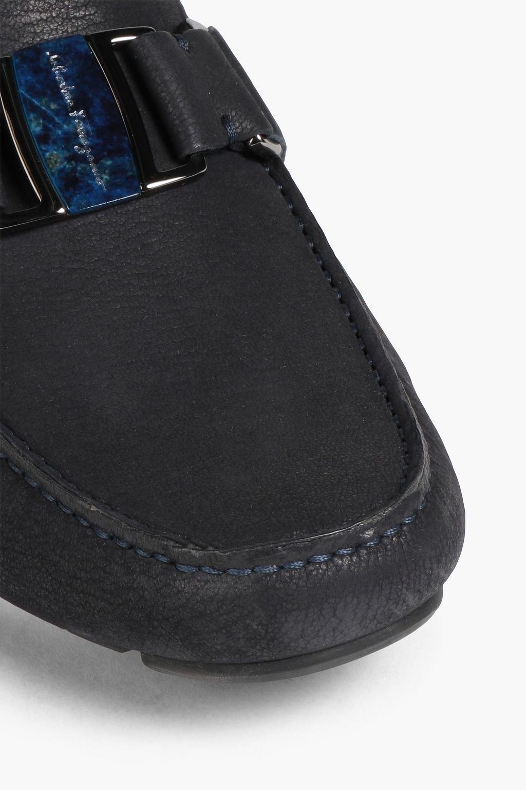 FERRAGAMO Embellished textured-leather loafers