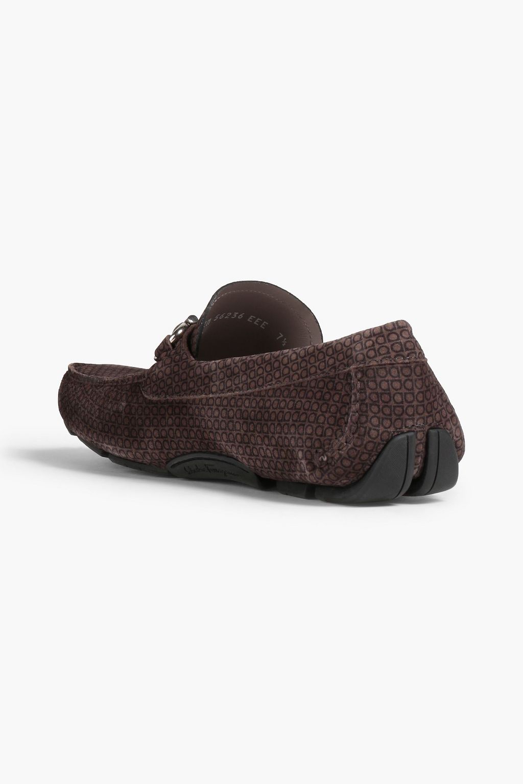 FERRAGAMO Embellished monogram-print suede loafers