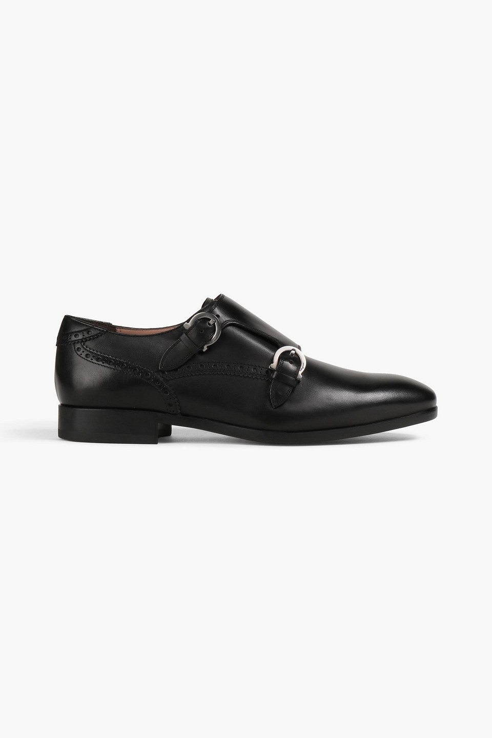 Ferragamo Leather Monk-strap Shoes In Black