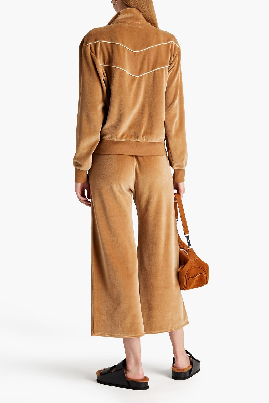NILI LOTAN Daphne cropped cotton-blend velour track pants