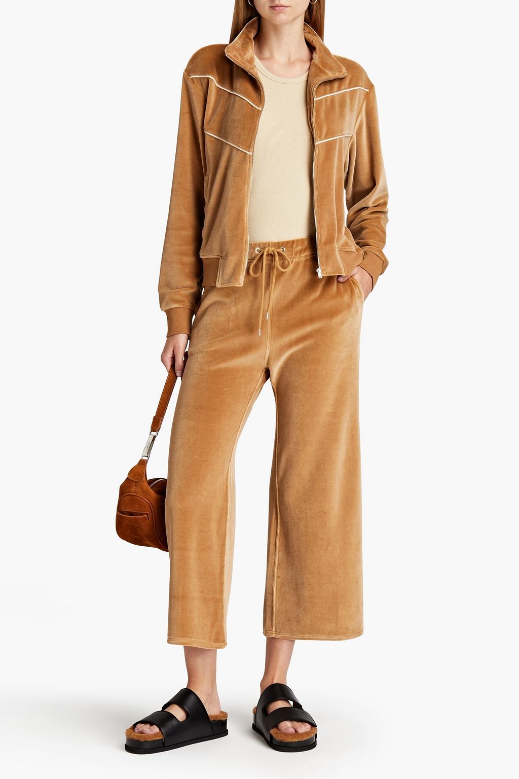 NILI LOTAN Daphne cropped cotton-blend velour track pants