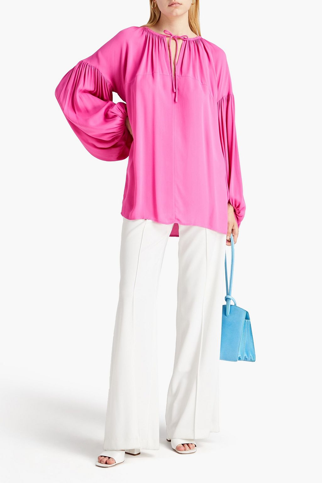 BY MALENE BIRGER クレープ オーバーサイズトップス タイフロント ギャザー入り