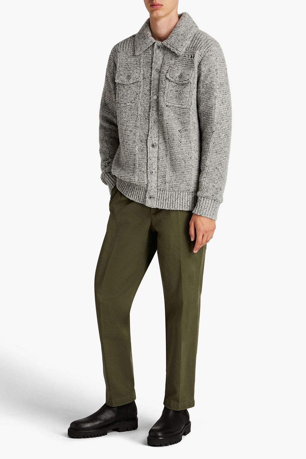 HELMUT LANG Distressed Donegal knitted jacket