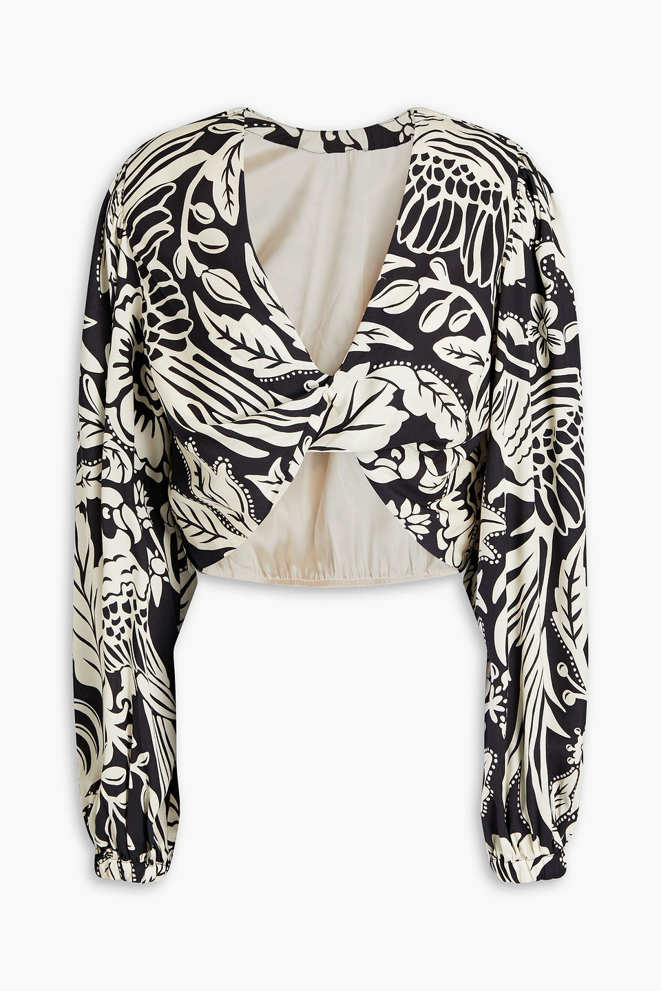 Johanna Ortiz Belle Tropic Cropped Floral-print Tencel™-poplin Blouse In Black