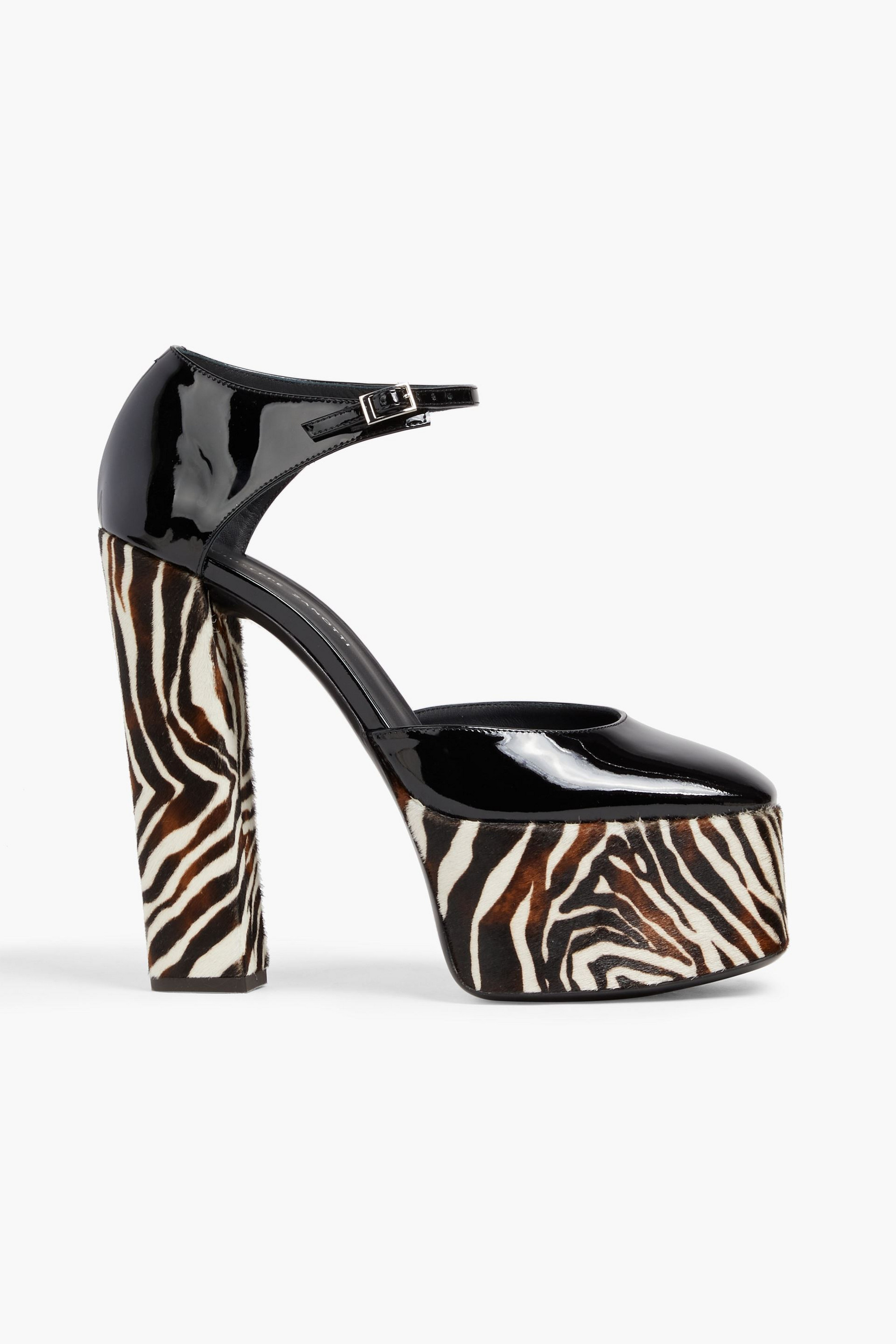 Giuseppe Zanotti Bebe zebra-print calf hair and patent-leather platform pumps