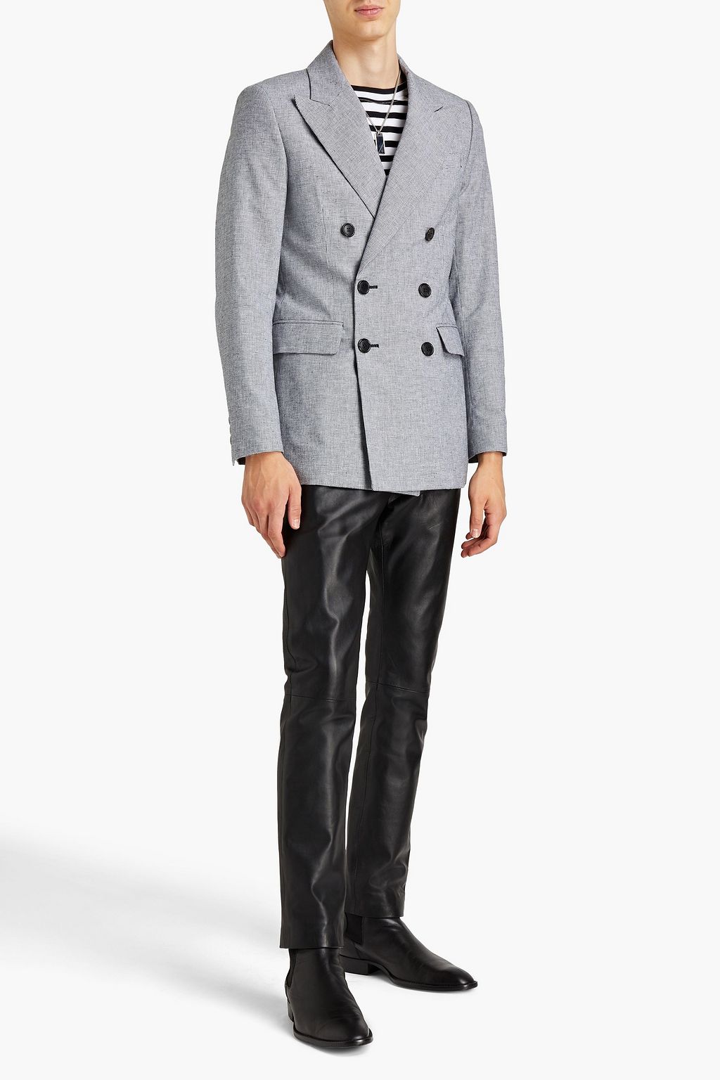 ISABEL MARANT Double-breasted houndstooth cotton and linen-blend blazer