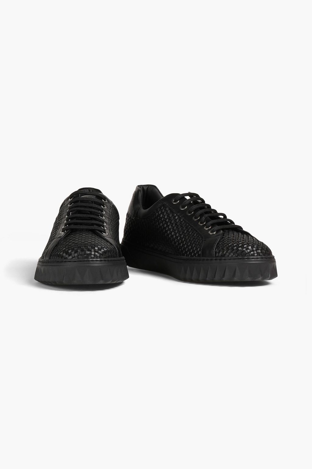 FERRAGAMO Smooth and braided leather sneakers
