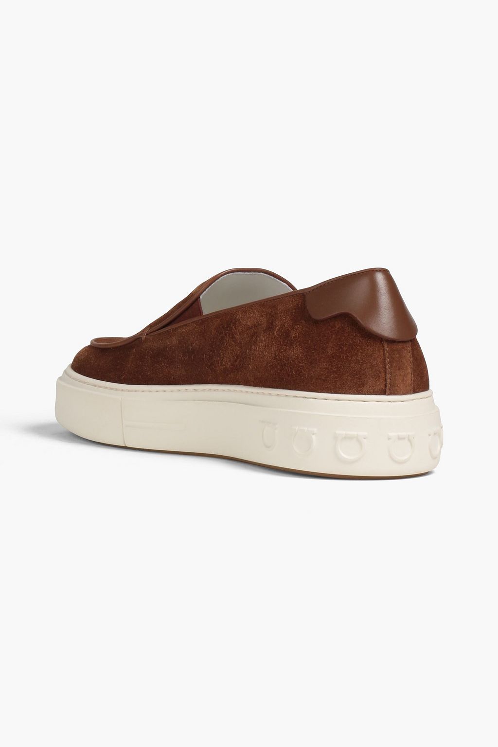 FERRAGAMO Leather-trimmed suede slip-on sneakers
