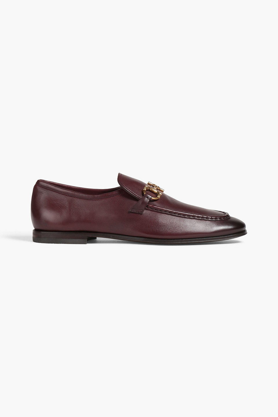 Ferragamo Embellished Leather Loafers In Burgundy