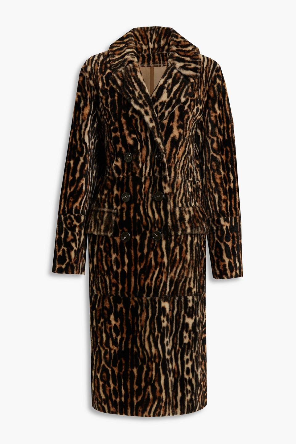 Yves Salomon Lacon Double breasted Leopard print Shearling Coat In Animal Print ModeSens