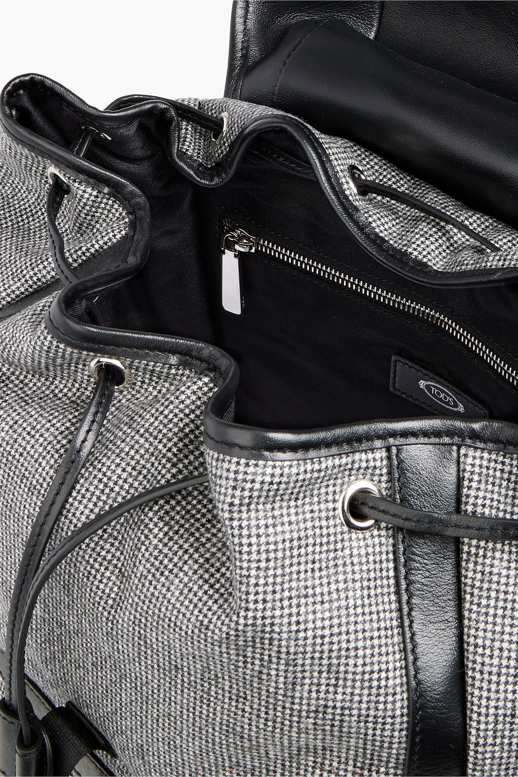 TOD'S Gommini houndstooth tweed and leather backpack