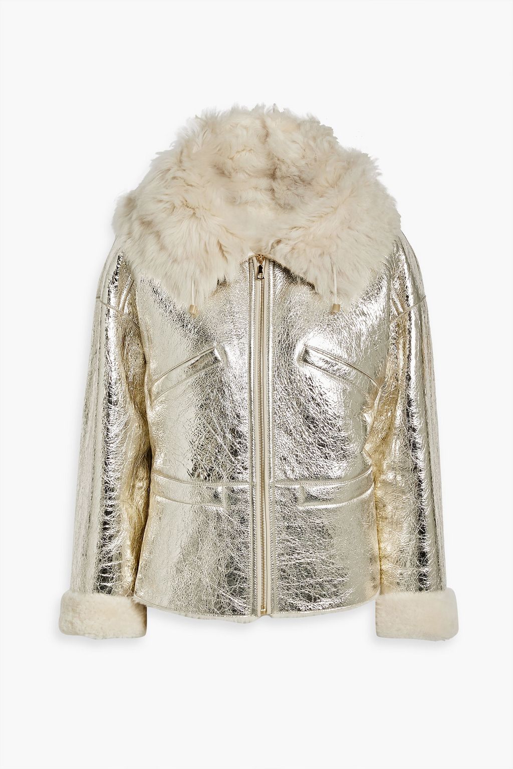 tildele trug Risikabel YVES SALOMON Shearling-trimmed metallic cracked-leather hooded jacket | Sale  up to 70% off | THE OUTNET