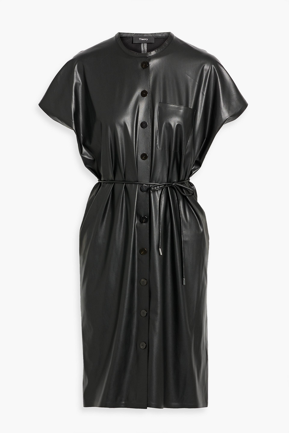 Belted faux leather mini shirt dress