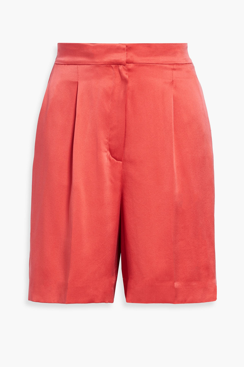 Pleated silk-satin shorts