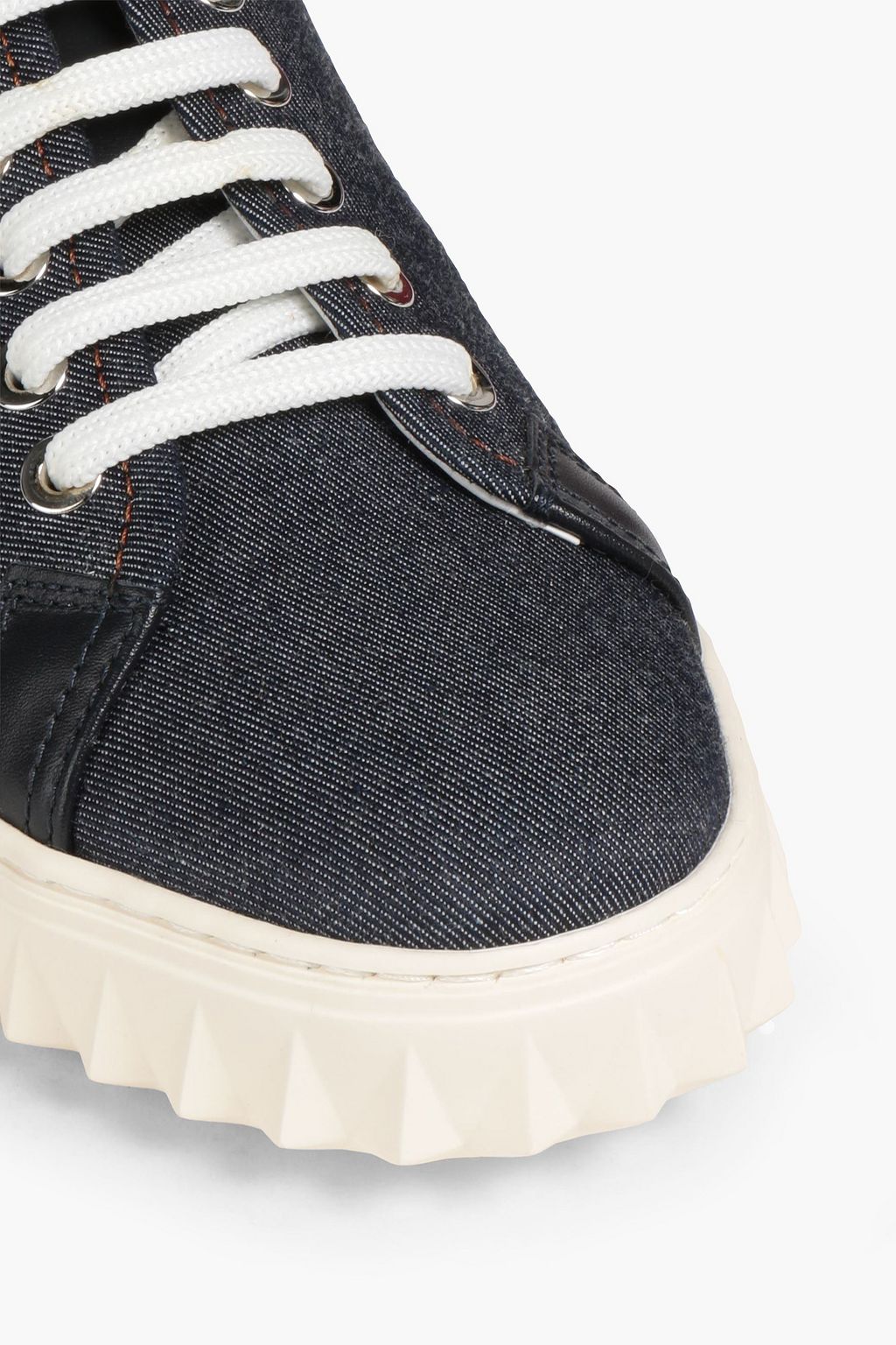 FERRAGAMO Leather-trimmed denim sneakers