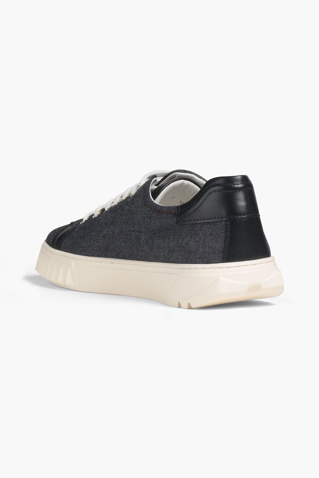 FERRAGAMO Leather-trimmed denim sneakers
